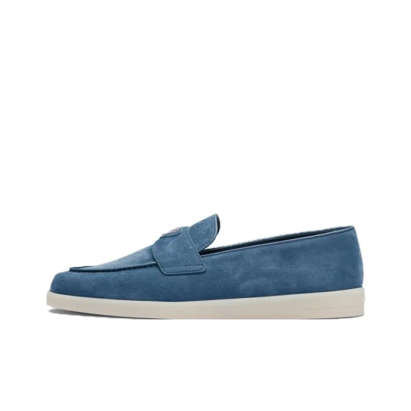 Prada - mocassins à plaque logo - Bleu