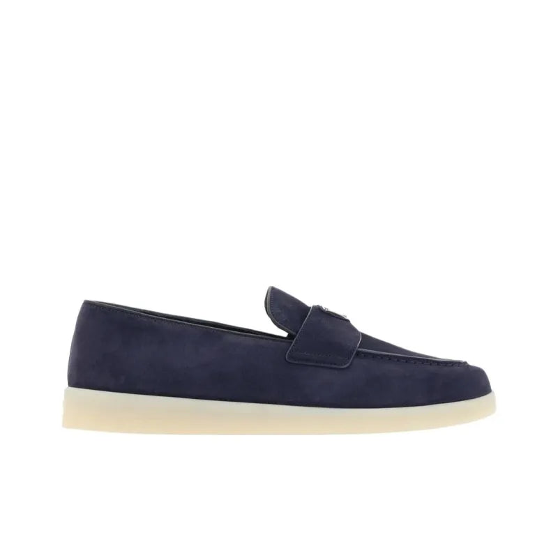 Prada - mocassins à plaque logo - Bleu
