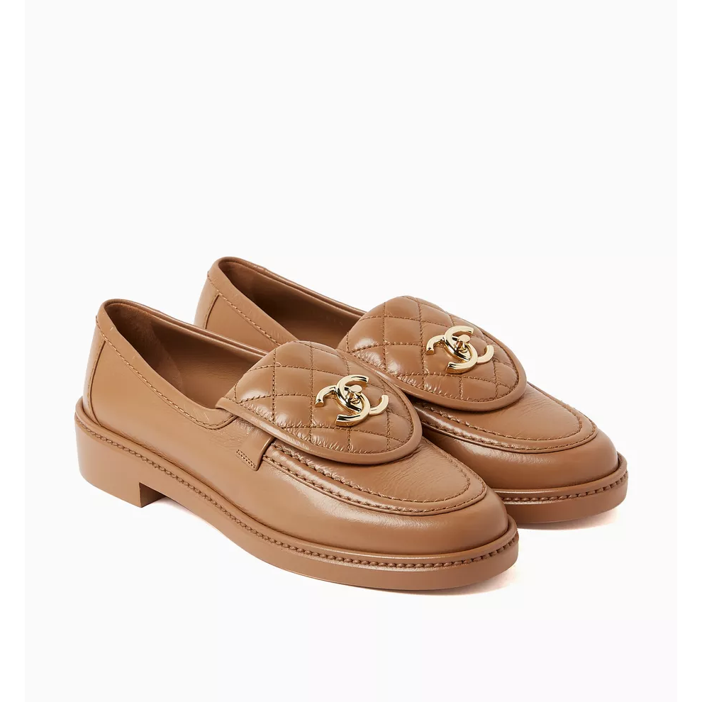 Mocassins Chanel - Turnlock - Cuir - Beige