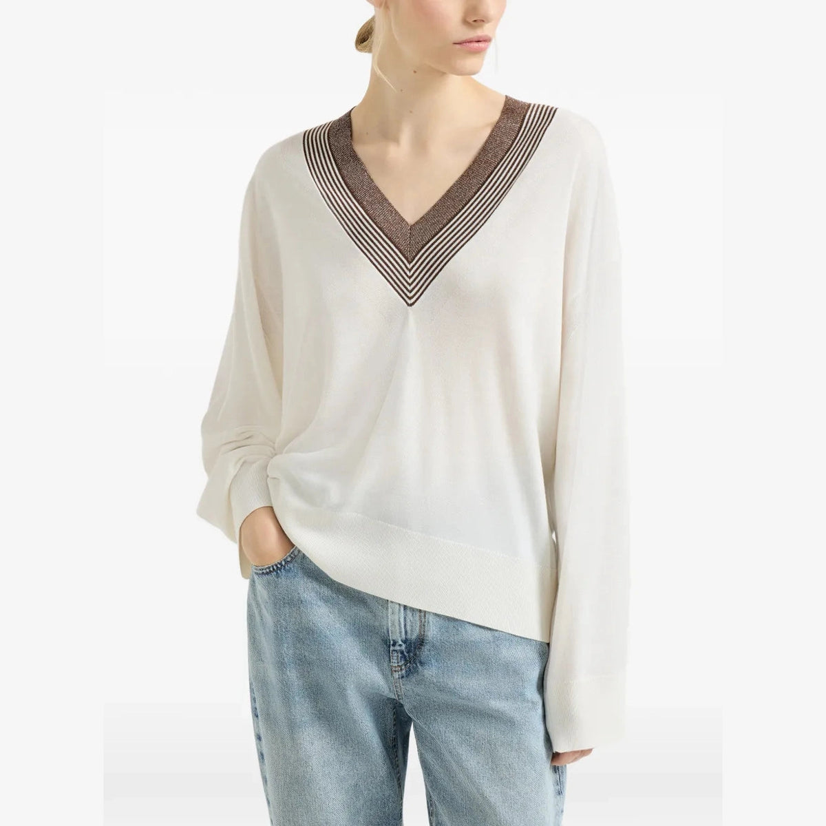 Pull Brunello Cucinelli - Rayé à col V