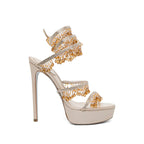Talons René Caovilla - Orné de cristaux - Beige - 130mm