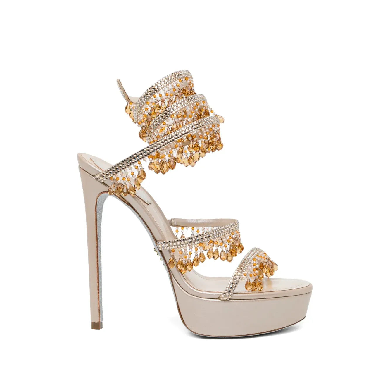 Talons René Caovilla - Orné de cristaux - Beige - 130mm