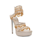 Talons René Caovilla - Orné de cristaux - Beige - 130mm