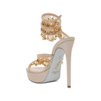 Talons René Caovilla - Orné de cristaux - Beige - 130mm