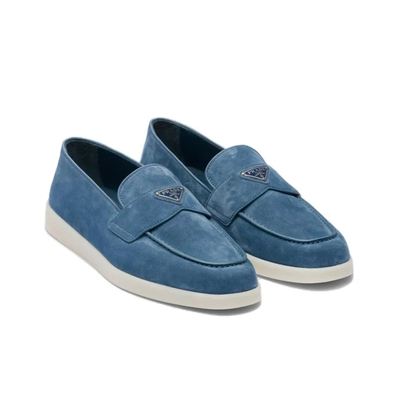 Prada - mocassins à plaque logo - Bleu