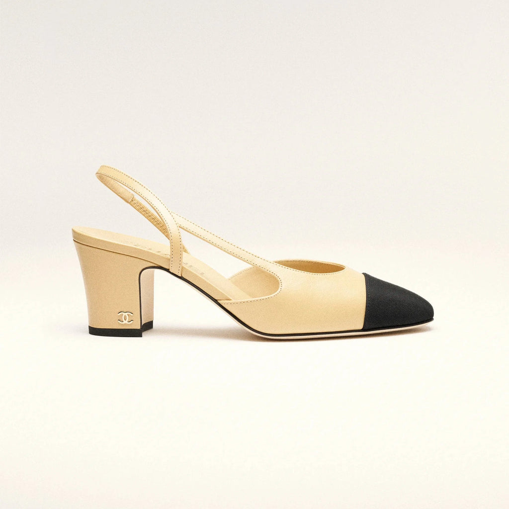Escarpins Chanel - À Bride arrière - Beige / Noir