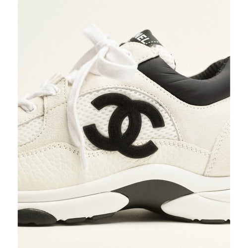 Espadrilles Chanel - Daim et Cuir Grainé - Blanc / Noir
