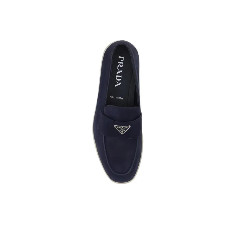 Prada - mocassins à plaque logo - Bleu