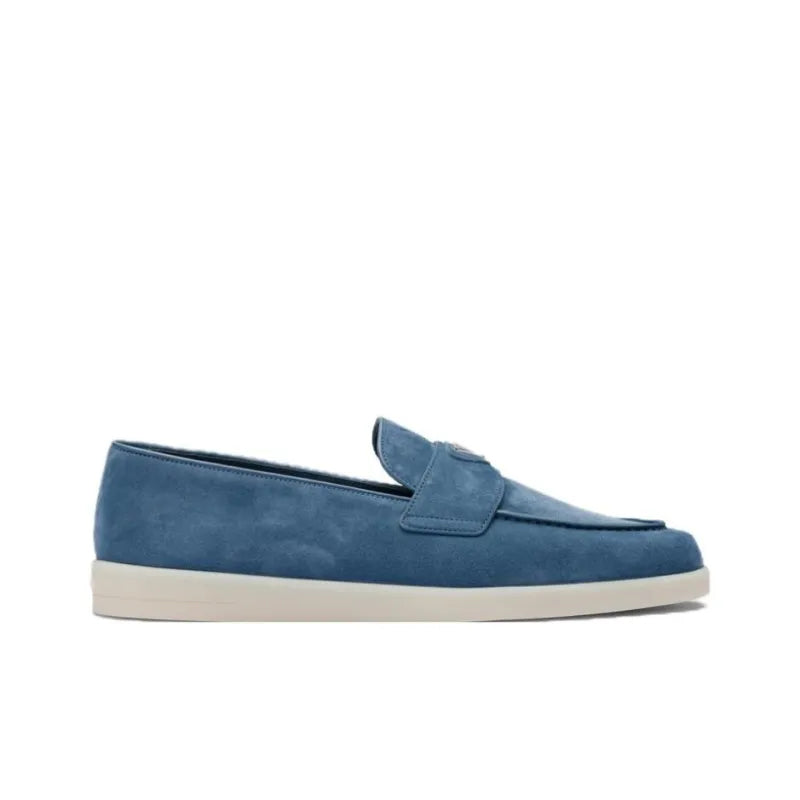 Prada - mocassins à plaque logo - Bleu