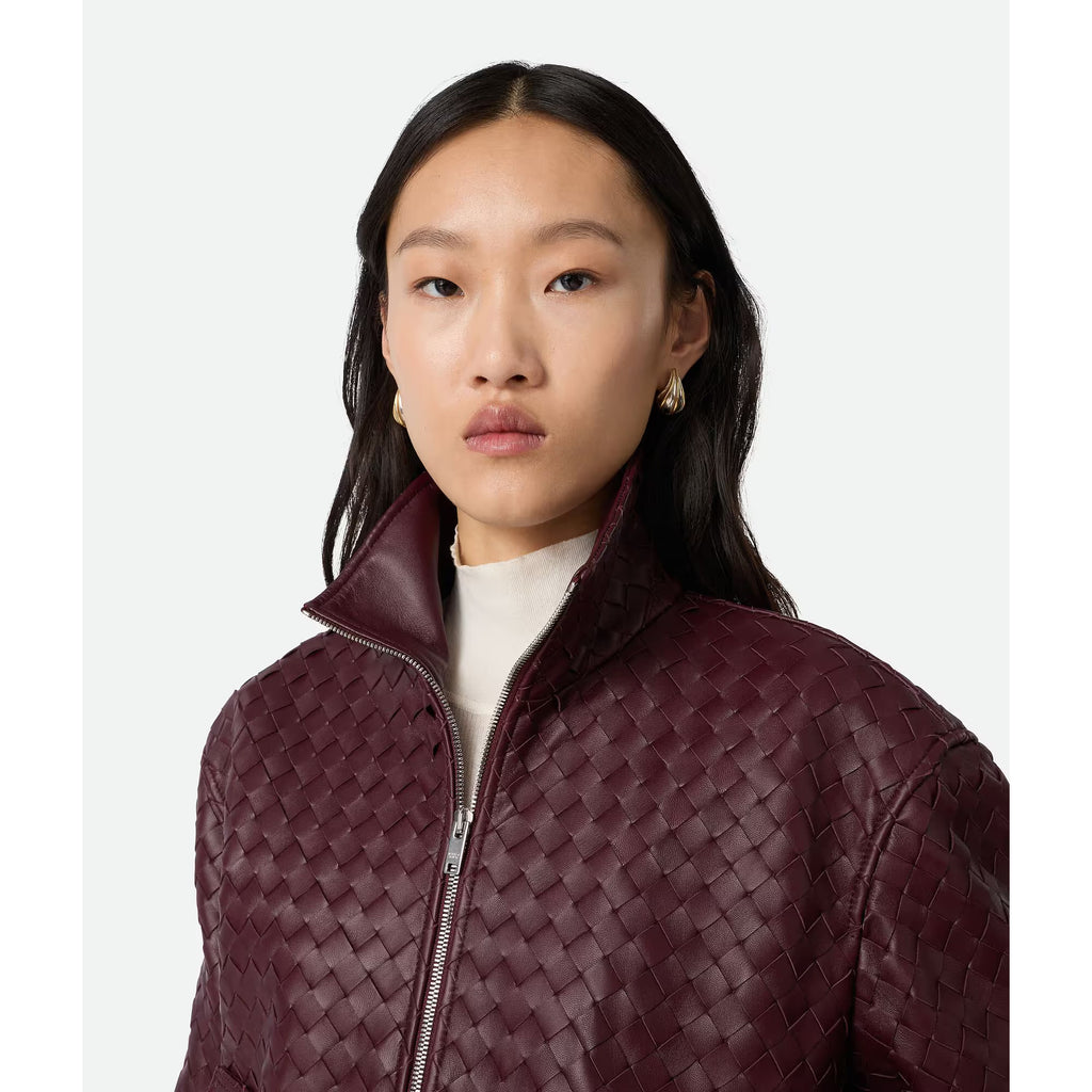 Blouson Bottega Veneta en cuir Intrecciato - Bordeaux