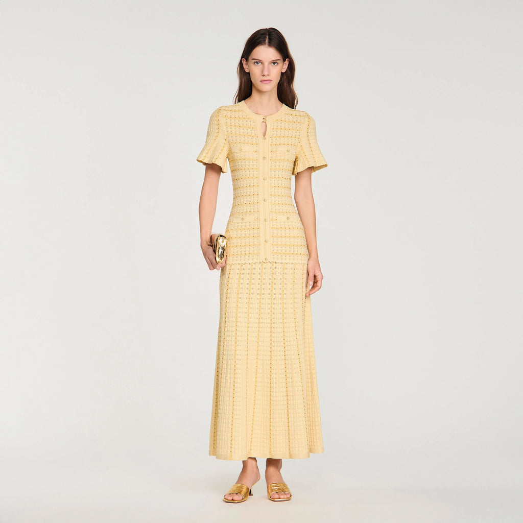 Robe Sandro - Longue Maille Strassée - Gold