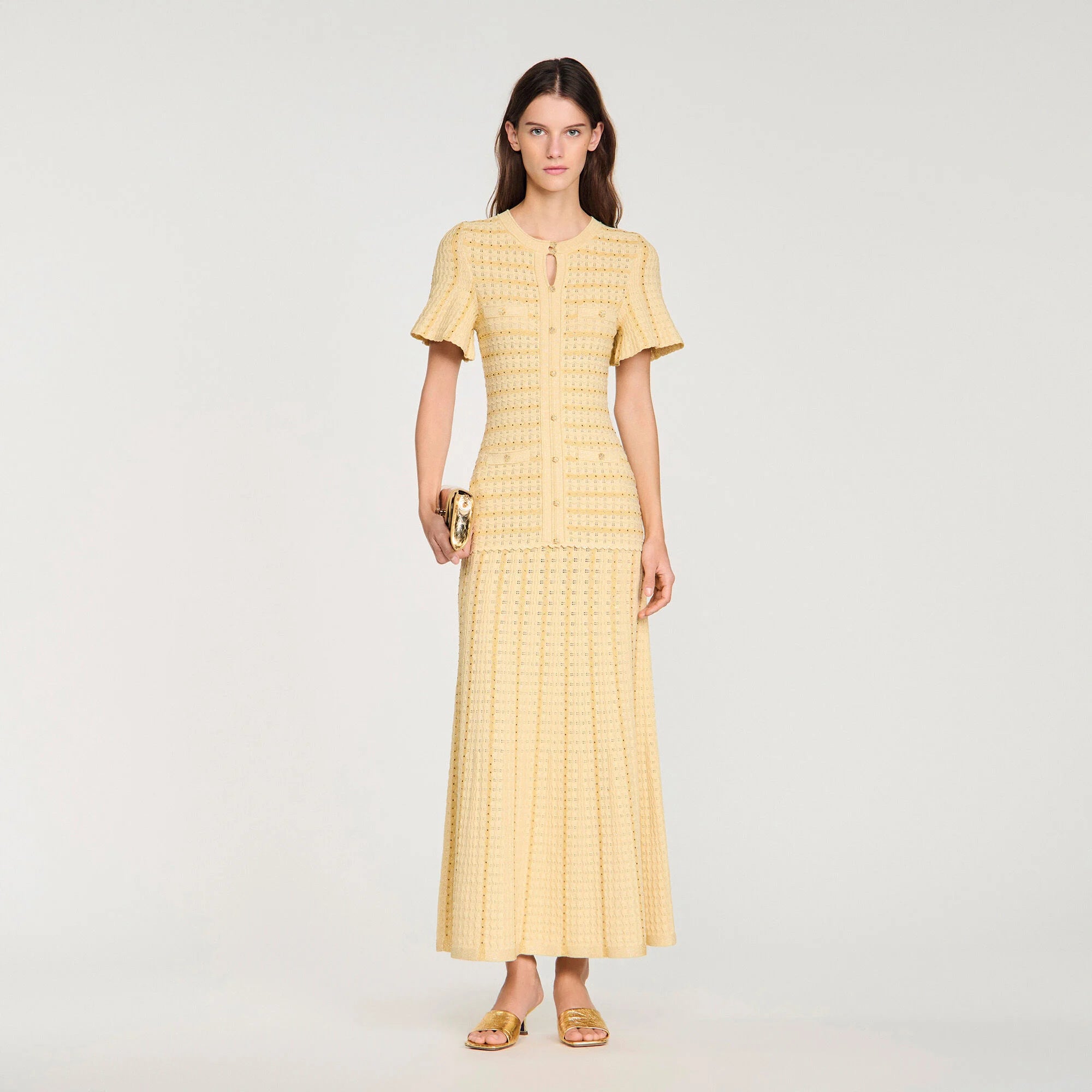 Robe Sandro - Longue Maille Strassée - Gold