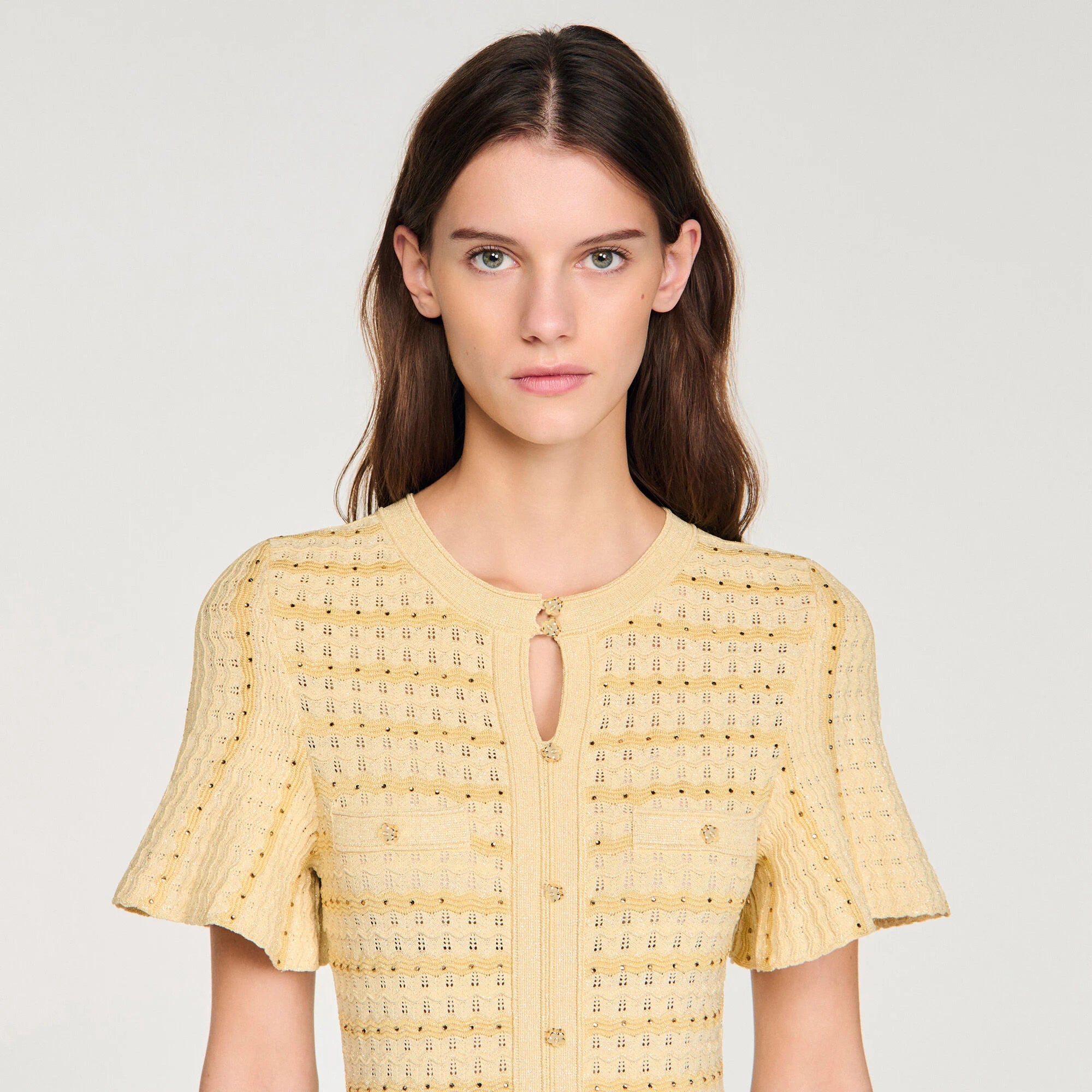 Robe Sandro - Longue Maille Strassée - Gold