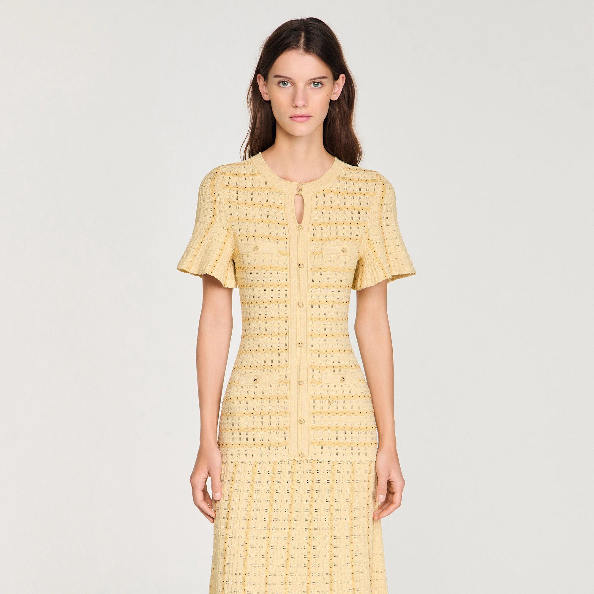 Robe Sandro - Longue Maille Strassée - Gold