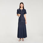 Robe Sandro - Longue Maille Strassée - Bleu Marine
