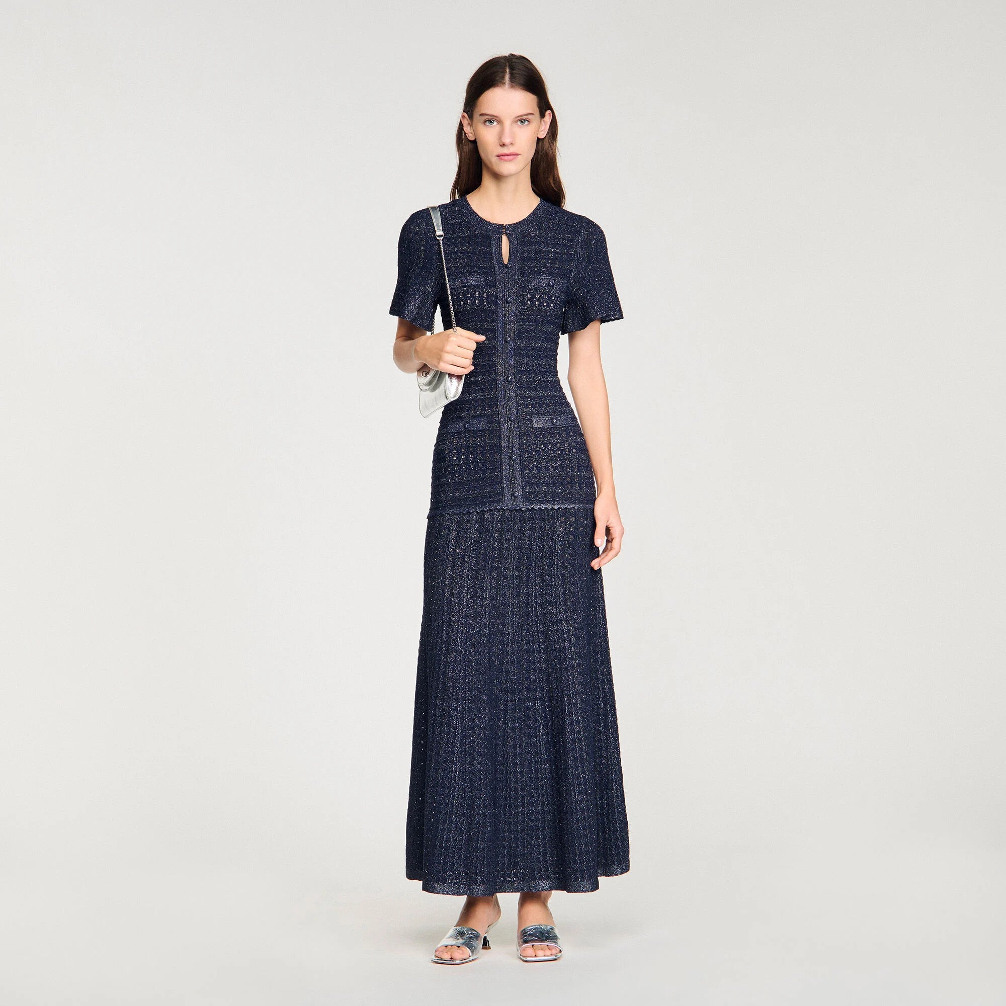 Robe Sandro - Longue Maille Strassée - Bleu Marine