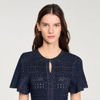Robe Sandro - Longue Maille Strassée - Bleu Marine