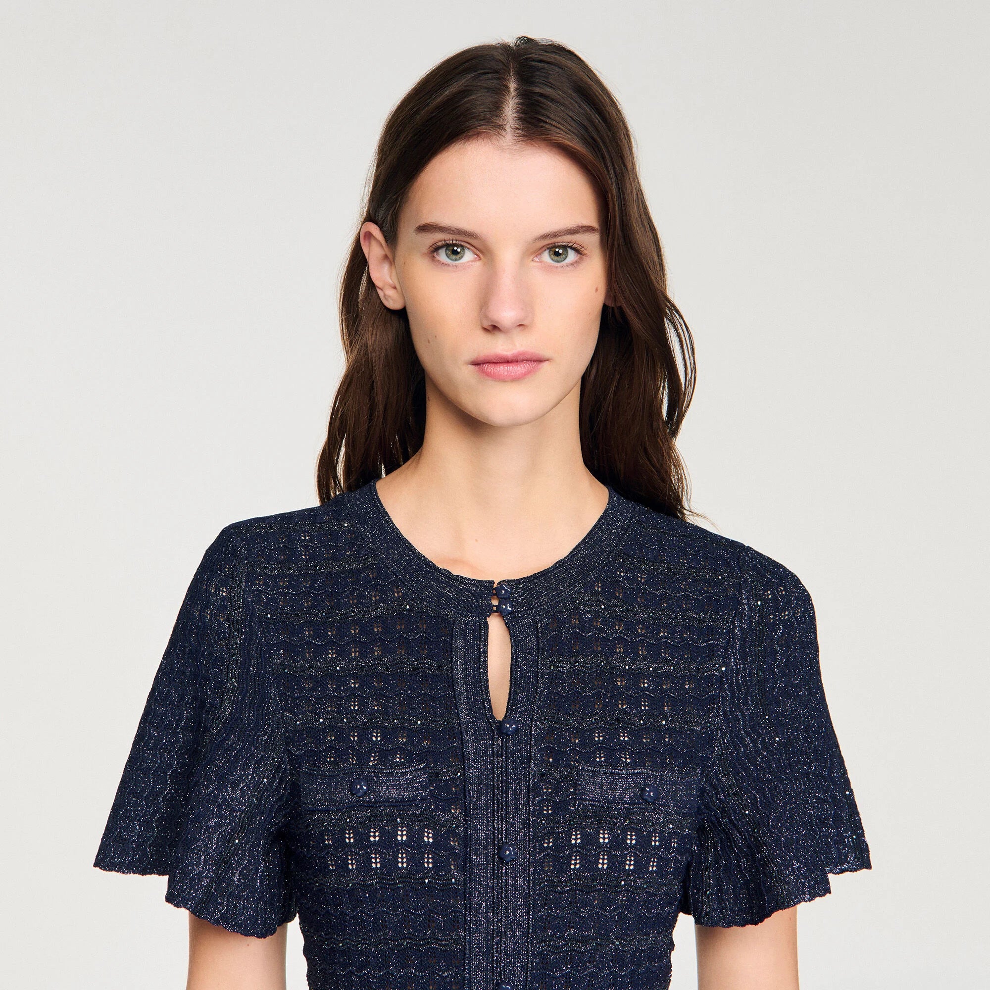 Robe Sandro - Longue Maille Strassée - Bleu Marine