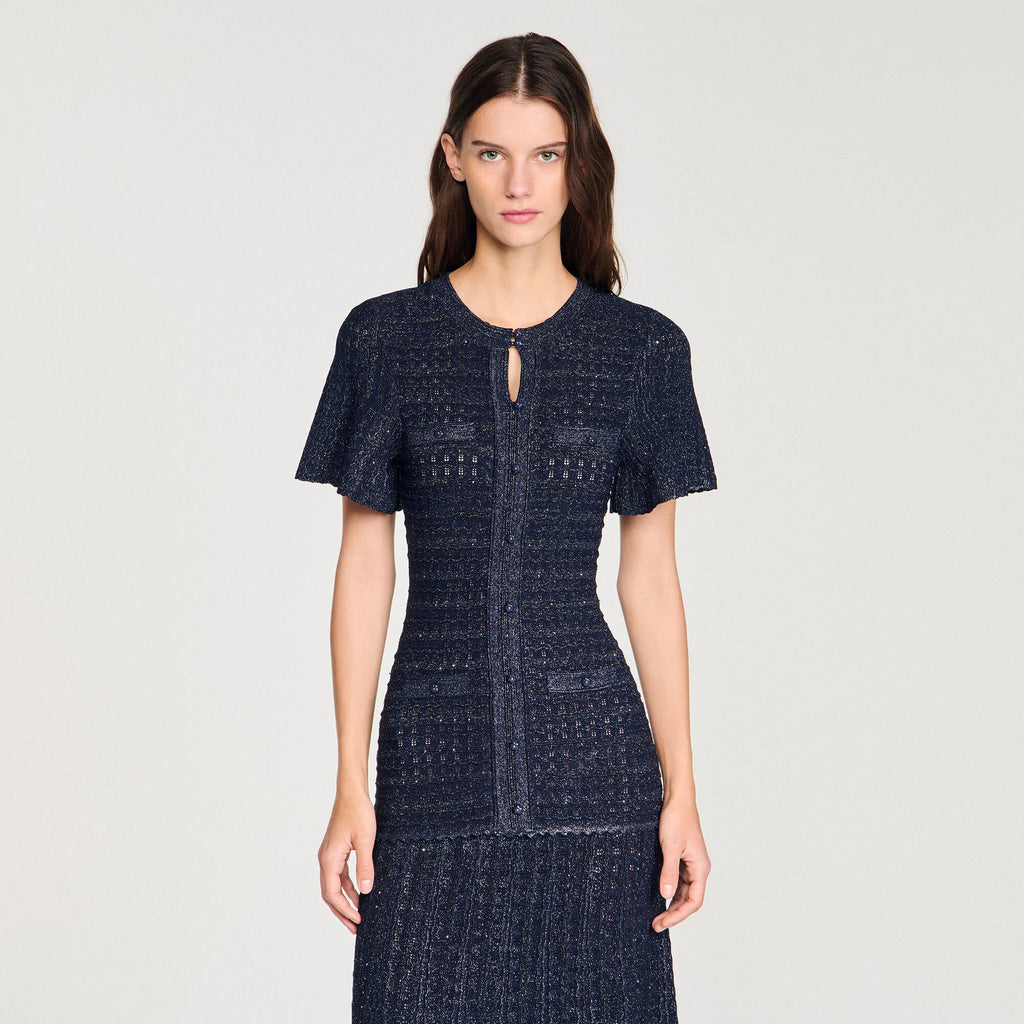 Robe Sandro - Longue Maille Strassée - Bleu Marine