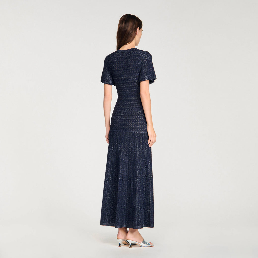 Robe Sandro - Longue Maille Strassée - Bleu Marine