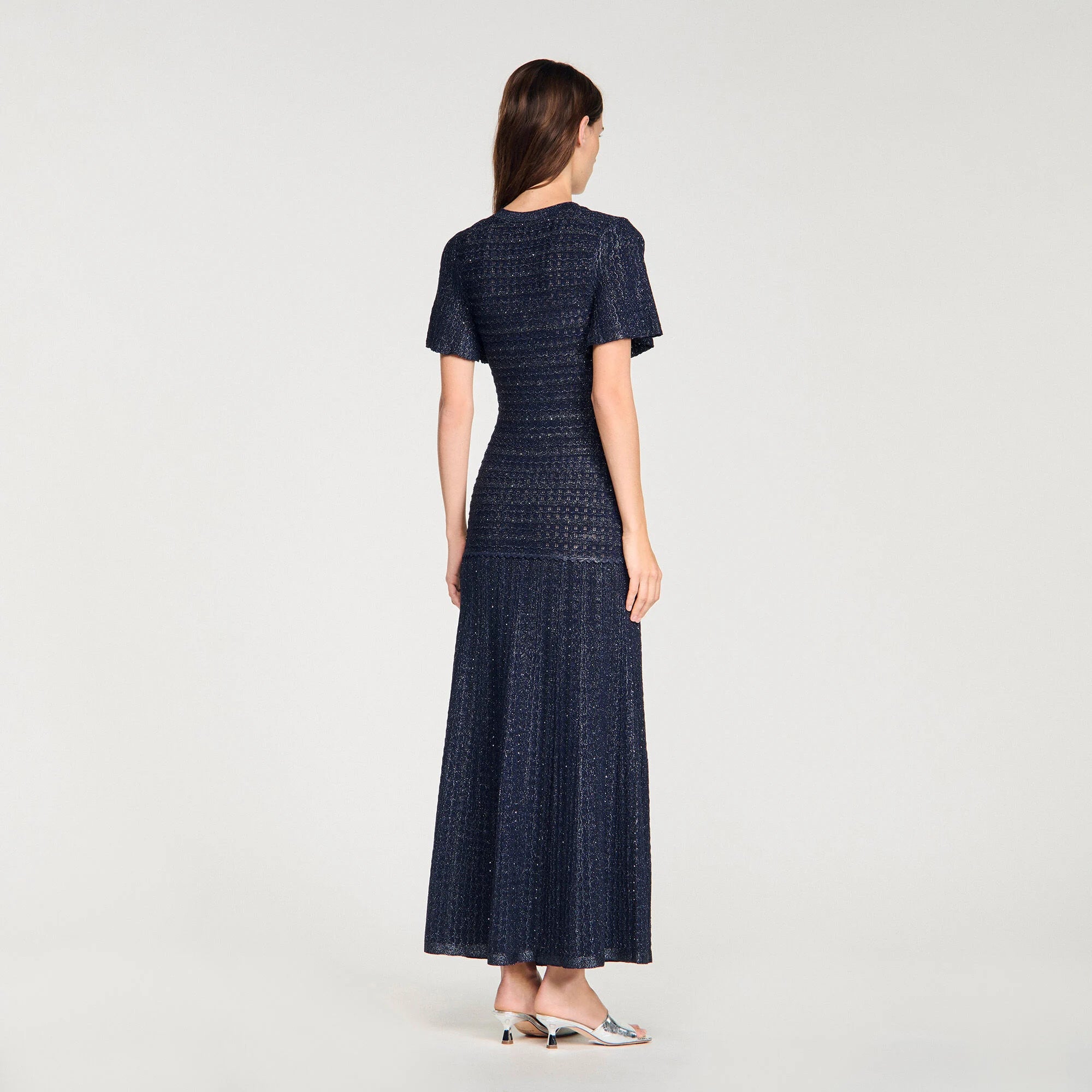 Robe Sandro - Longue Maille Strassée - Bleu Marine