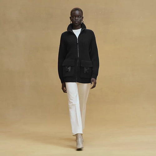 Blouson Hermès détails cuir - Noir