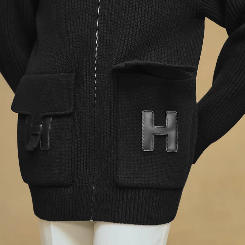 Blouson Hermès détails cuir - Noir