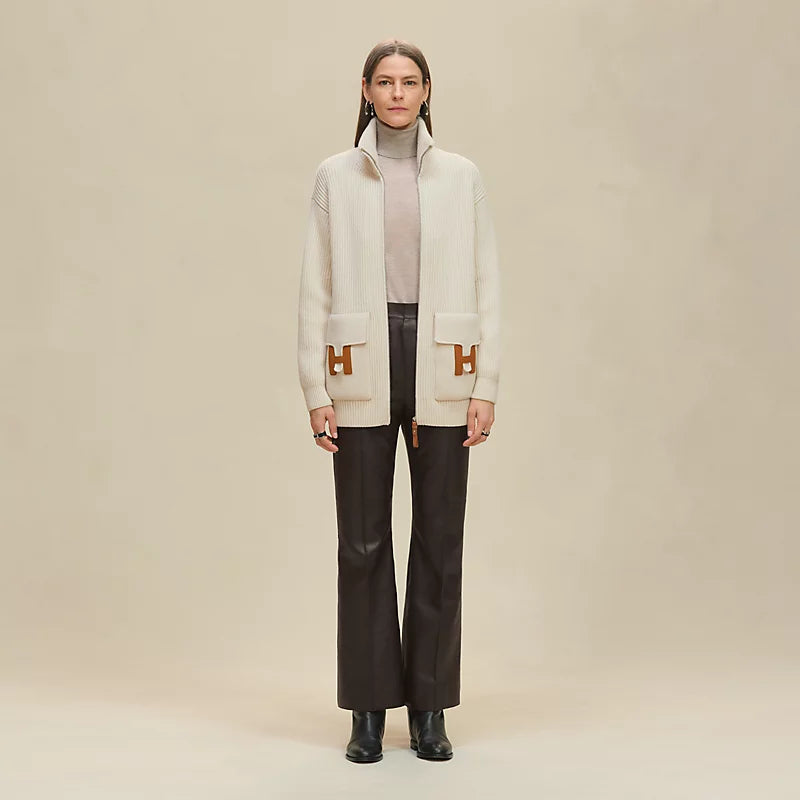 Blouson Hermès détails cuir - Blanc Naturel