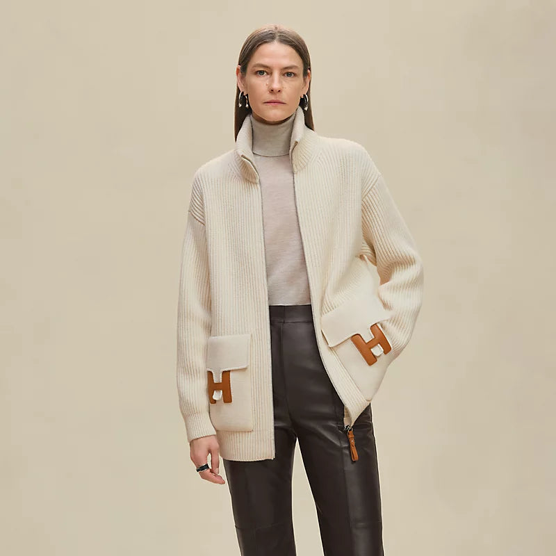Blouson Hermès détails cuir - Blanc Naturel