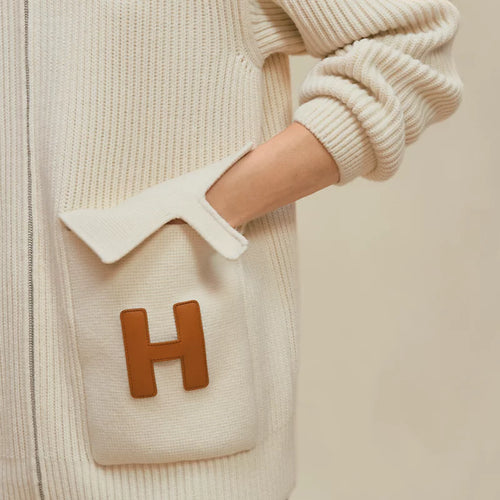 Blouson Hermès détails cuir - Blanc Naturel