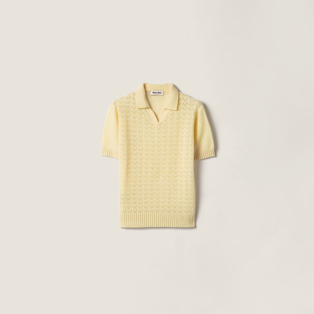 Polo Miu Miu - Cachemire effet dentelle - Crème