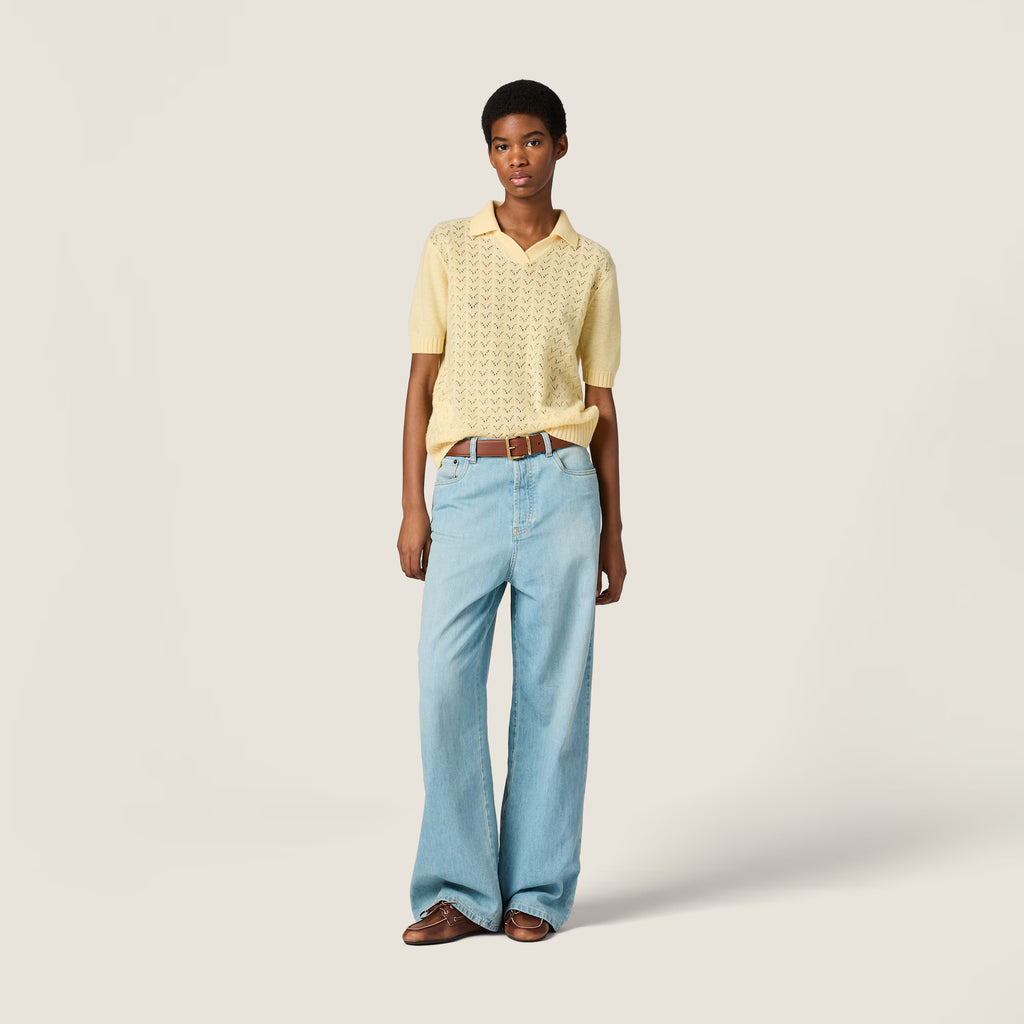 Polo Miu Miu - Cachemire effet dentelle - Crème