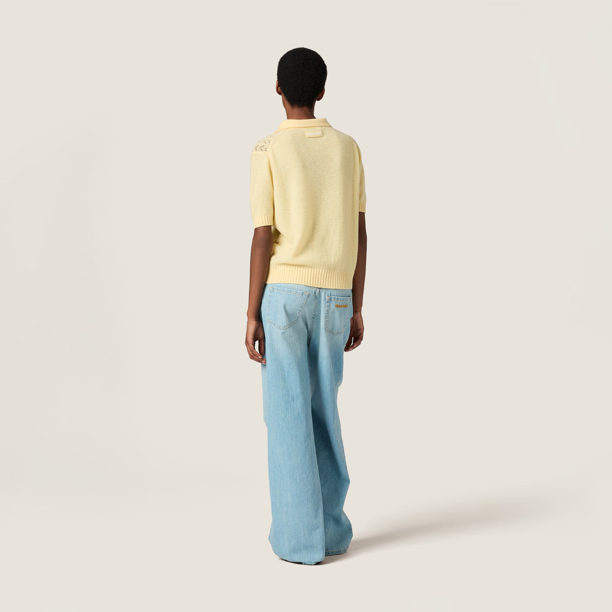 Polo Miu Miu - Cachemire effet dentelle - Crème
