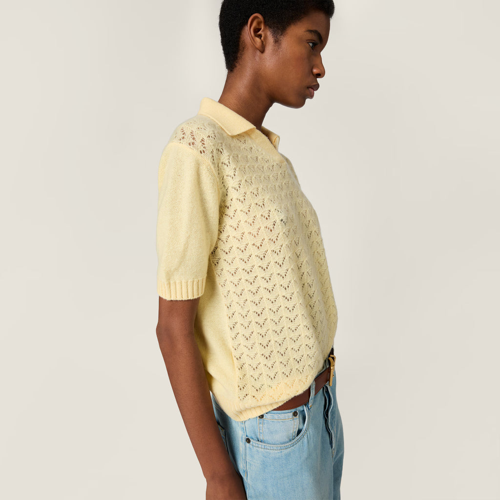 Polo Miu Miu - Cachemire effet dentelle - Crème