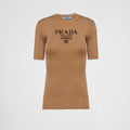 T-Shirt Prada - Col rond en soie avec logo - Marron