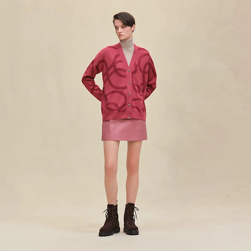 Cardigan Hermès léger à manches longues - Rose