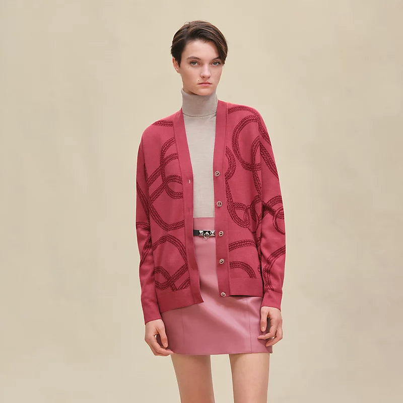 Cardigan Hermès léger à manches longues - Rose