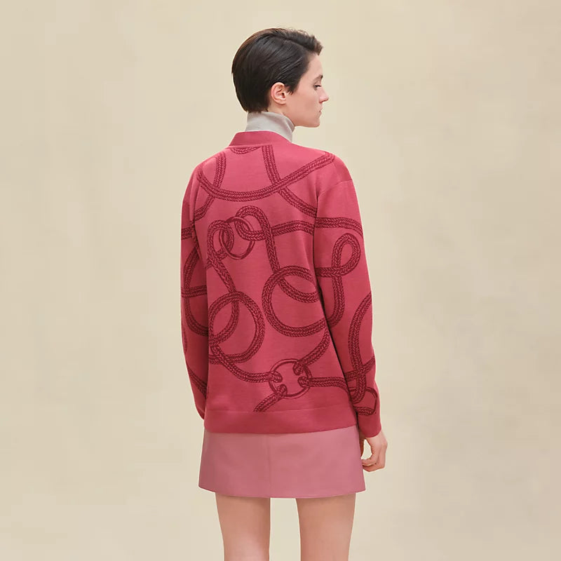 Cardigan Hermès léger à manches longues - Rose