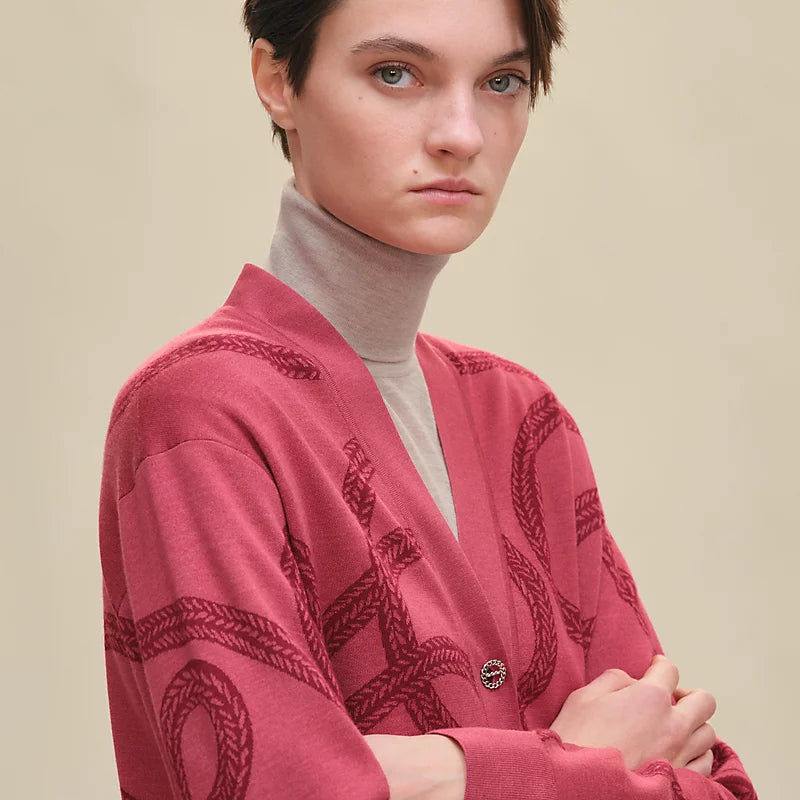 Cardigan Hermès léger à manches longues - Rose