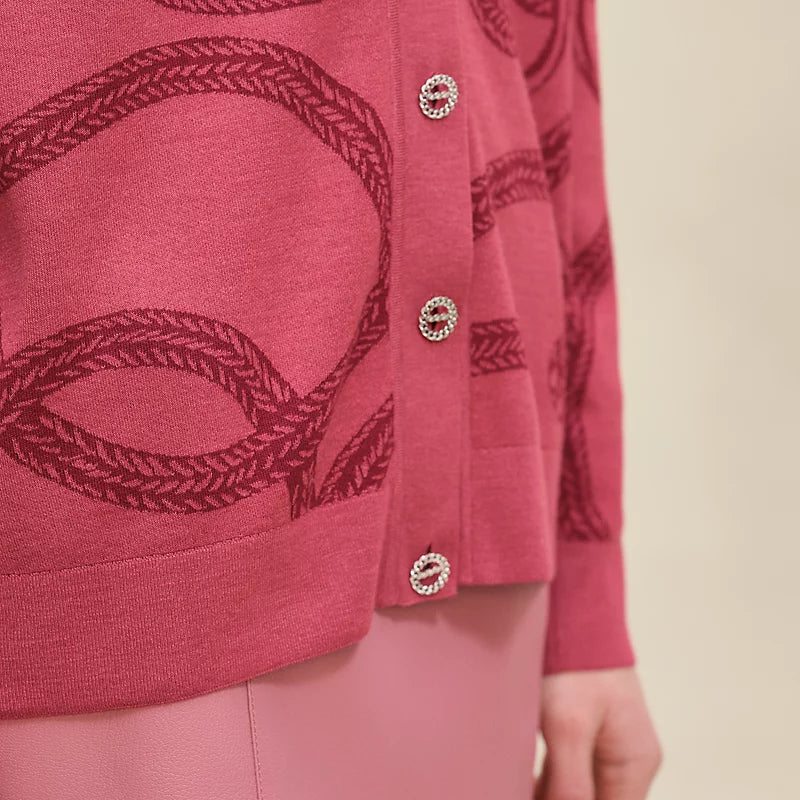 Cardigan Hermès léger à manches longues - Rose