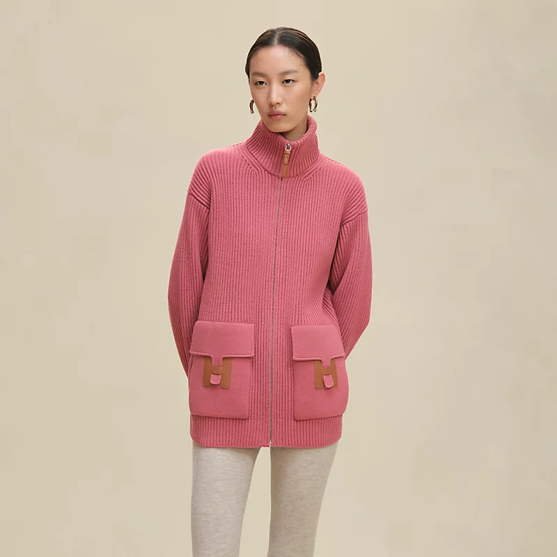 Blouson Hermès détails cuir - Rose