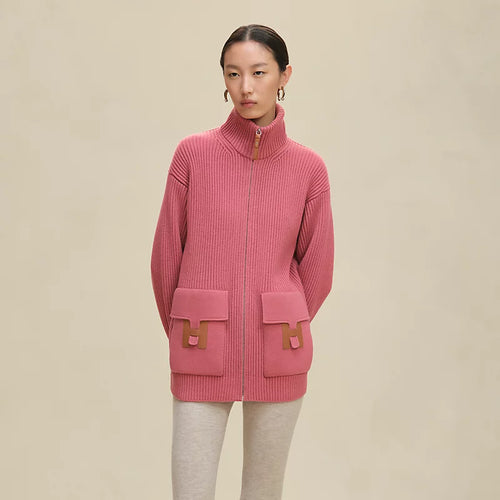 Blouson Hermès détails cuir - Rose