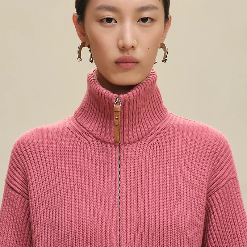 Blouson Hermès détails cuir - Rose